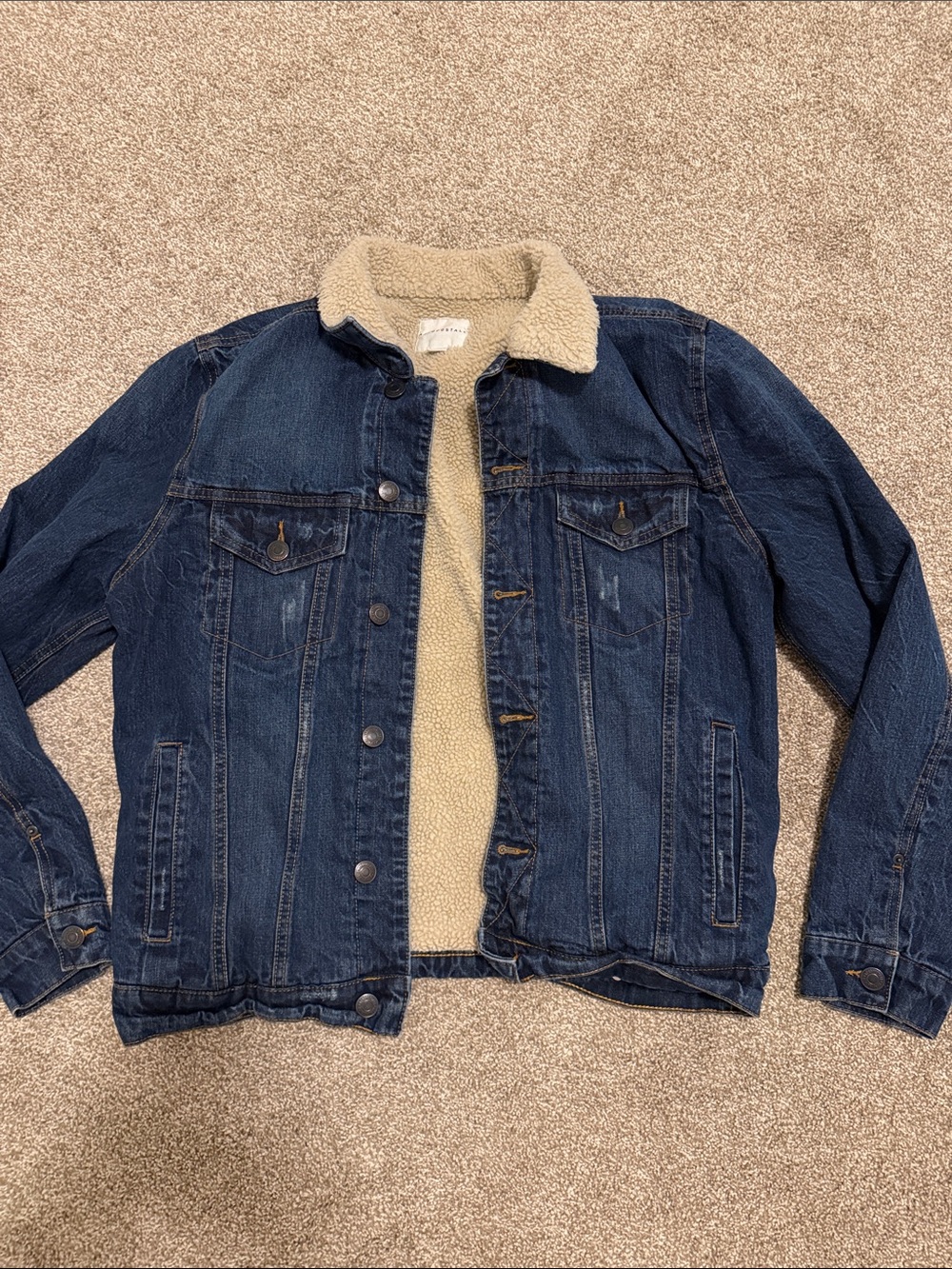 Aeropostale Dark Blue Denim Sherpa-Lined Jacket with Cream Collar